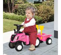 Shein HOMCOM Tractor sin Pedales para Niños de 12-36 Meses con Remolque Extraíble Coche Correpasillos con Bocina Faros Pala Asiento de Suelo 25 cm y Rastril