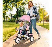 Shein HOMCOM Triciclo para Bebés Triciclo Evolutivo para Niños con Toldo Plegable Mango de Empuje Telescópico y Desmontable Cinturón de y Cesto 95x50x1