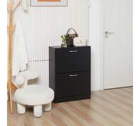 Shein HOMCOM Zapatero Moderno Zapatero de Entrada Recibidor con 2 Cajones y Estantes Ajustables Zapatero Estrecho para Pasillo 60x24x80 cm Negro