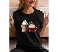 Shein Hot Chocolate And Christmas Movie Poster Together Graphic T-Shirt - Crew Neck, Short Sleeve, Women's Clothing, Christmas T-shirt Tee For Adult, Men, W