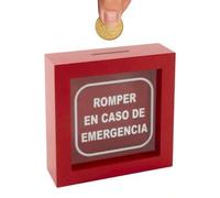 Shein Hucha Cuadro "Romper en Caso de Emergencia" 15*15*5 cm - Marco rojo con cristal, ranura superior, de sobremesa o para colgar - Regalo original ✅ Entr