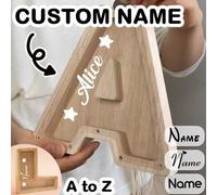 Shein Hucha de madera personalizada con nombre para niños, diseño de inicial grande y transparente, recuerdo de crecimiento del bebé, regalo para cumpleaños