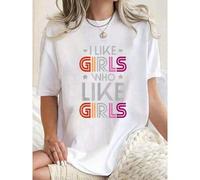 Shein I Like Girls Who Like Girls Funny Lesbian Pride Flag T-Shirt Print T-Shirt. Casual Crew Neck Short Sleeve Comfort Tee Top For Spring &Amp; Summer. W