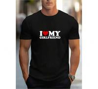 Shein I Love My Girlfriend Print Men's Round Crew Neck Short Sleeve Tee, Fashion Street Style Breathable T-Shirt, Casual Comfy Top For Spring Summer Holiday