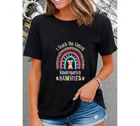 Shein I Teach The Cutest Kindergarten Bunnies Teacher Easter Day T-Shirt Casual Short Sleeve Shirt Tee For Adult, Men, Women, Teen, Teenager, Adolescent, Yo