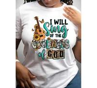 Shein "I Will Sing of The Goodness God" Lettering Printed Crew Neck Short Sleeve T-Shirt