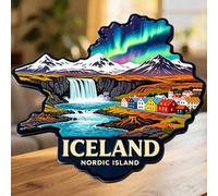 Shein Imán de Islandia Isla Nórdica Ondas Aurora Picos Nevados y Cabañas Arcoíris Donde las Luces del Norte El Alma Recuerdo para Todas las Superficies Metá