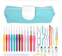 Shein IMZAY Colorful Rubber Handle Knitting Needles Kit With Sewing Clips Plastic Needles Staniless Steel Scissors Crochet Hooks Set