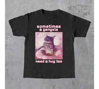 Shein Incluso los mafiosos a veces necesitan un abrazo" Impresión gráfica de gato divertida Camiseta de mujer de cuello redondo