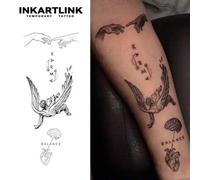 Shein INKARTLINK 1 pieza Tatuaje temporal de 8*18cm con temática de jugo botánico, diseño de tatuaje de "Ángel caído" y magia del destino, tatuaje semiperma
