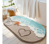 Shein Inspirado en "Olas Rompiendo en la Playa" Alfombra de Baño, Textura de Ola Degradada Azul y Blanca, Atmósfera de Vacaciones Curativas en la , Superfic