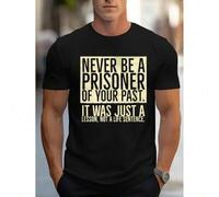 Shein Inspirational Positive Energy Printed Black Short Sleeved T-shirt Men'S Casual Top with The Theme of 'Breaking From Past Constraints, Life Is More Th
