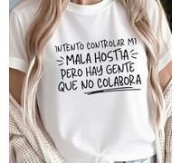 Shein "INTENTO CONTROLAR MALA HOSTLA PERO HAY GENTEQUE NO COLABORA" Letras estampadas únicas, camiseta ajustada para mujer, top de verano, serie K-Pop warri