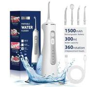 Shein Irrigador dental inalámbrico, irrigador oral portátil, limpiador dental eléctrico, limpieza profunda de la boca, incluye 4 boquillas reemplazables, 4