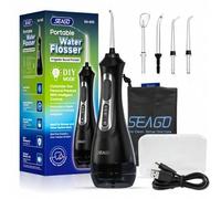 Shein Irrigador oral portátil inalámbrico Seago, 5 modos con modo DIY, limpiador de dientes con 5 puntas de boquilla y bolsa de almacenamiento, adecuado par