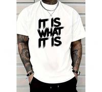Shein IT IS WHAT IT IS Men's Red Graphic T-Shirt - Casual Short Sleeve Tee with Bold Statement Print, Regular Fit Round Neck, Machine Washable All-Season Co