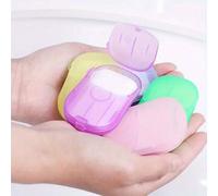 Shein Jabón desechable portátil con caja de jabón, hojas de jabón de viaje en mini, papel de jabón mini portátil de color aleatorio, tabletas de jabón perfu