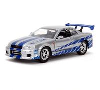 Shein Jada Toys Fast & Furious Brian's Nis-San Skyline GT-R BNR34 Modelo de Coche de Metal a Escala 1:32, Réplica de Vehículo de Alto Rendimiento con Puerta