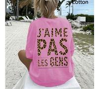 Shein "J'AIME PAS LES GENS" (Estampado de leopardo), camiseta holgada para mujer, top de verano, serie K-Pop Warrior, top de algodón puro, ropa de mujer, ro