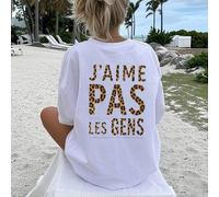Shein "J'AIME PAS LES GENS" (Estampado de leopardo), camiseta holgada para mujer, top de verano, serie K-Pop Warrior, top de algodón puro, ropa de mujer, ro