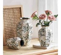 Shein Jarrón de cerámica con efecto de grietas de hielo vintage, decoración de lujo del campo, arreglo floral para vivir, decoración de flores secas, flores