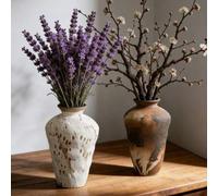 Shein Jarrón de cerámica Wabi Sabi - Cerámica rústica hecha a mano para flores secas, decoración del hogar y del hotel Zen