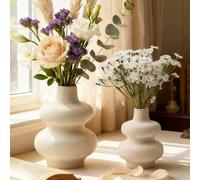 Shein Jarrón minimalista bohemio con textura - Pieza central de mesa de estilo moderno Wabi-Sabi de doble bulbo para sala de estar, dormitorio y oficina | J