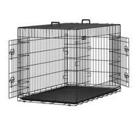Shein Jaula para Perros, Jaula Perro Grande, con 2 Puertas, Bandeja Extraíble, 122 x 74,5 x 80,5 cm, XXL, Negro