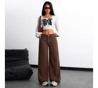 Shein Jeans anchos de ajuste holgado y cómodos de estilo Y2K para adolescentes, color marrón, para otoño/invierno, uso diario, streetwear, Halloween, Navida