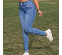 Shein Jeans azules de mujer, estilo informal, ceñidos y elásticos, de corte capri