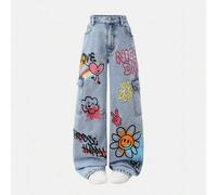 Shein Jeans cargo de pierna ancha de mezclilla para adolescentes, recomendación de moda casual de estilo universitario y cool para vacaciones, con corazón r