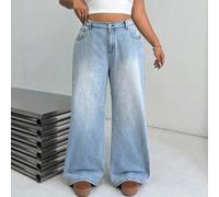 Shein Jeans casuales de color azul claro para mujer talla grande, adecuados para todas las estaciones, perfectos para Año Nuevo y Navidad.