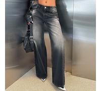 Shein Jeans casuales de corte recto y ajuste relajado con bolsillos para mujer, de 100% algodón, de tiro medio de RueChic