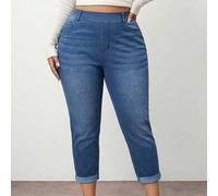 Shein Jeans casuales lavados de corte slim para mujer de talla grande, para silueta de manzana y redondeada