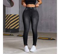 Shein Jeans de cintura alta y ajuste ceñido para todas las estaciones con bolsillos y diseño de puño, estilo elegante Y2K, esencial para atuendos de verano