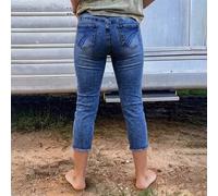 Shein Jeans de mezclilla lavados de talle bajo, silueta ajustada y longitud 7/8 para mujer, de estilo casual y fashionable para el verano