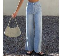 Shein Jeans de mujer de algodón azul vintage con textura, pierna recta y ajustada, para primavera, verano, festival de junio y día de San Juan