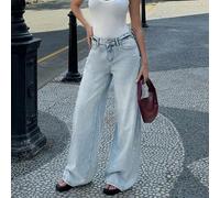 Shein Jeans de pierna ancha con lavado detallado y cintura baja 100% algodón marca RueChic