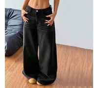 Shein Jeans de pierna ancha sin cinturón con bigote de gato talla grande