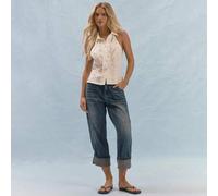 Shein Jeans de pierna recta de cintura media con detalle de dobladillo doblado, casual de verano, uso diario, estilo femenino Y2K, suave y social