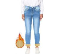 Shein Jeans elásticos de cintura media, gruesos y cálidos de invierno con detalles de susurros para uso en la oficina y uso diario