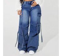 Shein Jeans elegantes de talle alto y unicolor con dobladillo crudo, de silueta ajustada y longitud 7/8, para curvas, Hoho Vacation