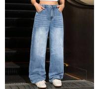 Shein Jeans estilo Y2K para adolescentes, nueva llegada de otoño/invierno, diseño minimalista, lavado de mezclilla azul claro de moda casual, corte ancho y