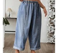 Shein Jeans holgados azules de cintura elástica para mujer talla grande, pantalones vaqueros de pierna ancha con bolsillos, estilo casual chic Y2K coquette,