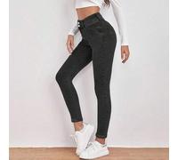 Shein Jeans negros ajustados de cintura alta con bolsillos en diagonal