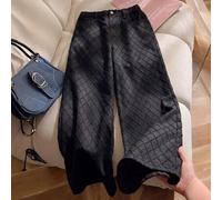 Shein Jeans negros de pierna ancha para niñas, estilo coreano Ins, primavera/verano, denim lavado, versátiles, holgados, con diseño de textura de diamante j