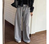 Shein Jeans rectos de cintura con cordón, diseño casual y suelto de estilo vintage para mujer, adecuados para otoño y primavera