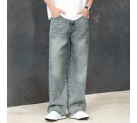 Shein Jeans rectos de pierna con lavado vintage desteñido y ajuste holgado para adolescentes varones, pantalones largos casuales y versátiles para uso diari
