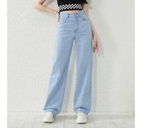 Shein Jeans rectos de pierna de light blue lavado casual para niñas adolescentes