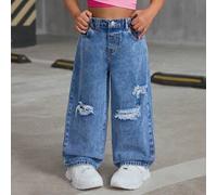 Shein Jeans vaqueros holgados y desgastados de estilo ancho para niña joven Y2K, pantalones vaqueros de estilo callejero fresco, ropa de niña para otoño e i
